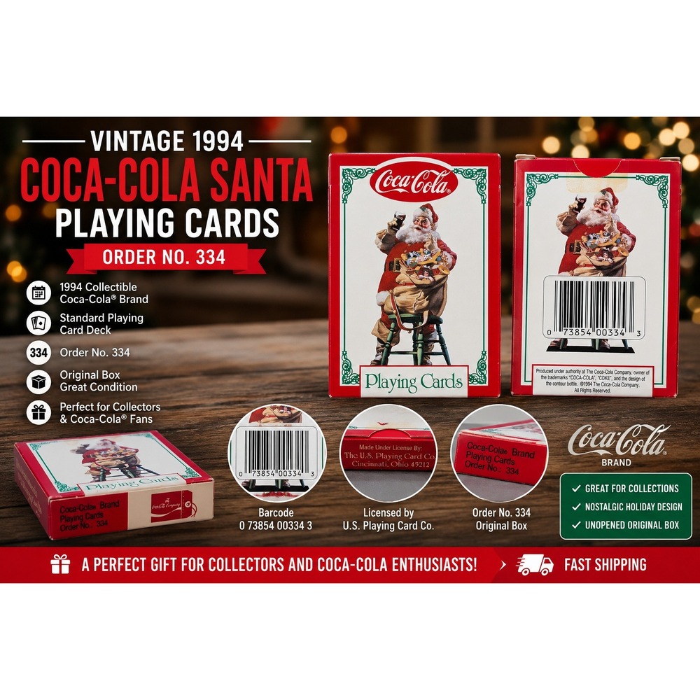 Vintage 1994 Coca-Cola Playing Cards Santa Claus Holiday Deck USPC‎ 334 Red